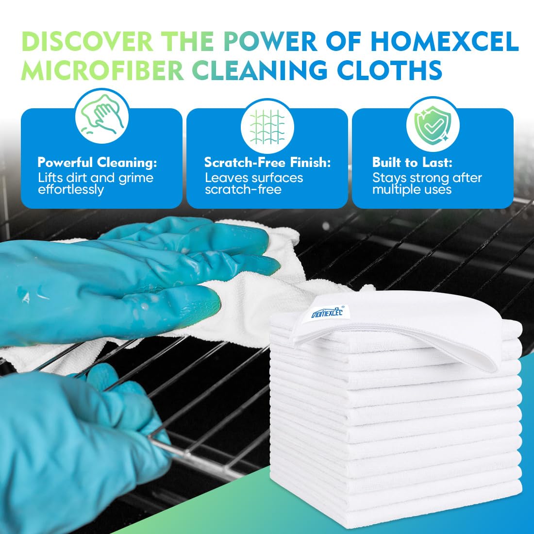 Homexcel White Microfiber Cleaning Cloth 12 Pack, 12.5 X 12.5 Inch Microfiber Towels For Cars, Ultra Absorbent Car Washing Cloth