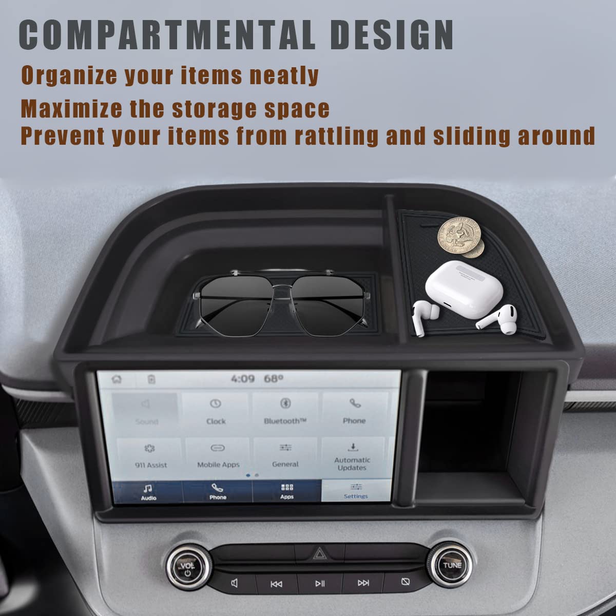 Muslogy Dashboard Storage Tray Compatible with Ford Maverick 2024 2022-2023 Maverick & Hybrid XL XLT Lariat Accessories (Black)