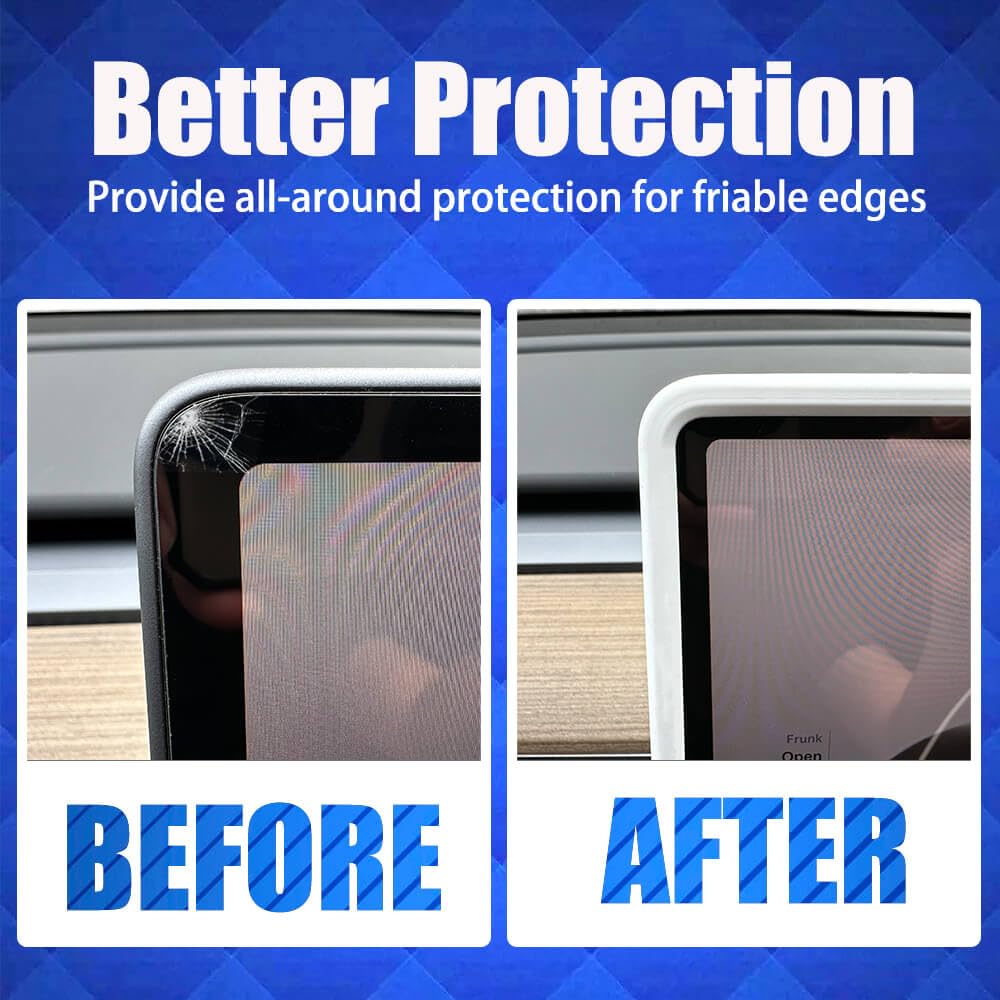 Yeapop 2Pcs Silicone Protector Frames Of Screen And Rear View Mirror For Tesla Model 3 2017-2023 And Model Y 2019-Feb.2025. (White)