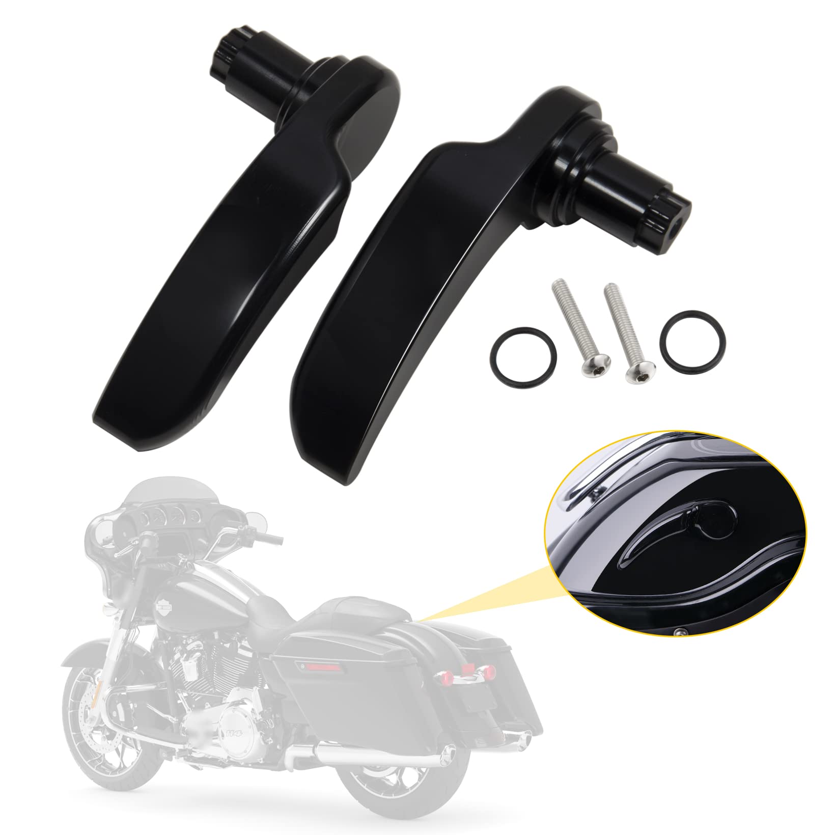 Anonemoto Black Saddlebag Latches Kit, Saddlebag Lifters Compatible For Harley Touring 2014-2024 Street Glide Electra Glide Road