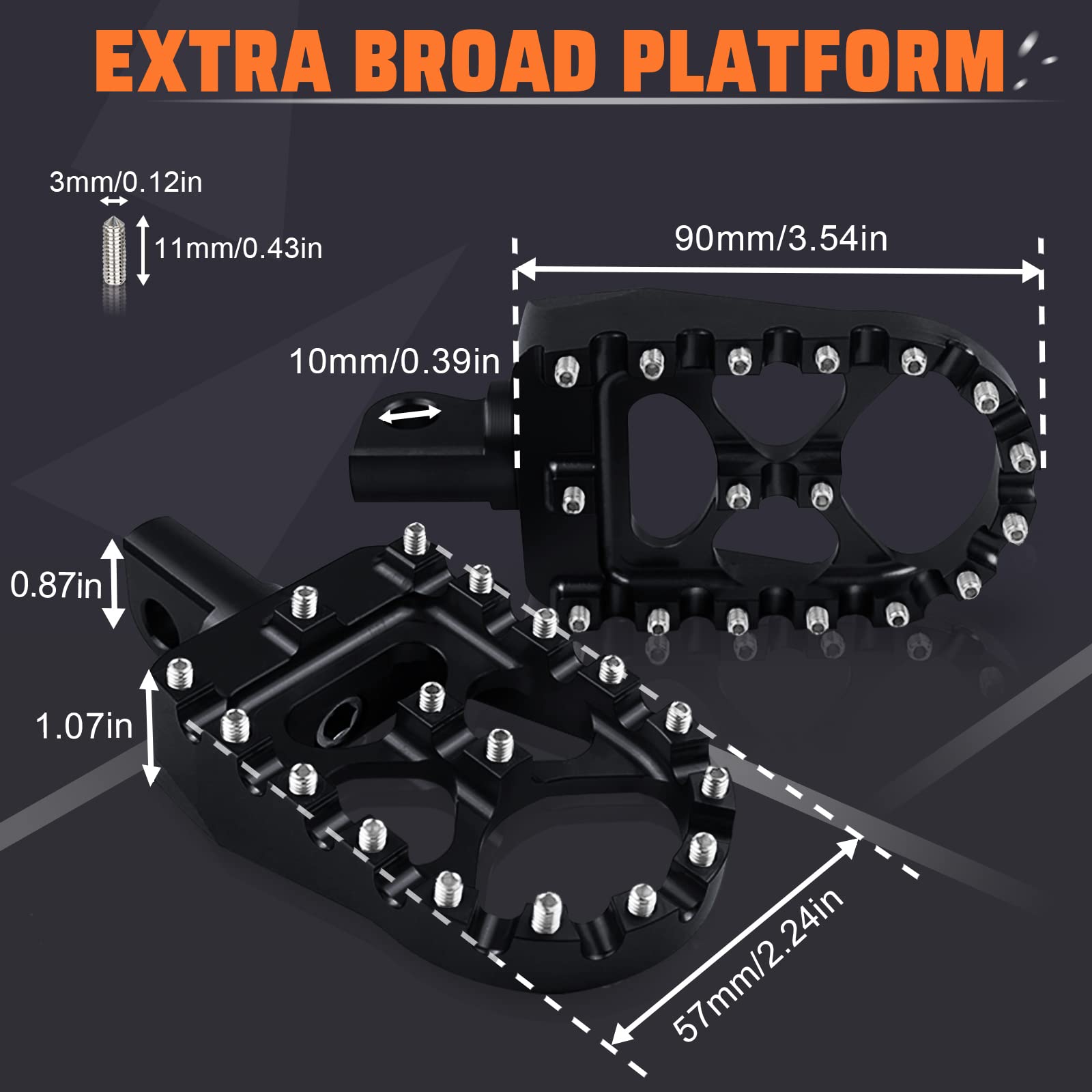 Starknightmt Cnc Wide Fat Footpegs 360° Roating Mx Foot Pegs Chopper Bobber Style Compatible With Dyna Fatboy Sportster Iron 883 (Black)