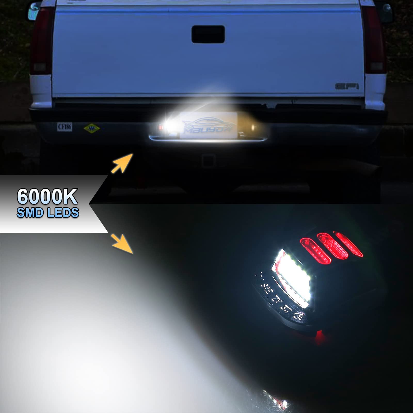 Mbuydiy Led License Plate Light Lamp With Red Oled Neon Tube Compatible With Chevy K1500 C1500 1988-1999, Silverado Sierra 1988-1998, Tahoe Yukon Suburban S10 Chrome Housing 6000K White, Pack Of 2