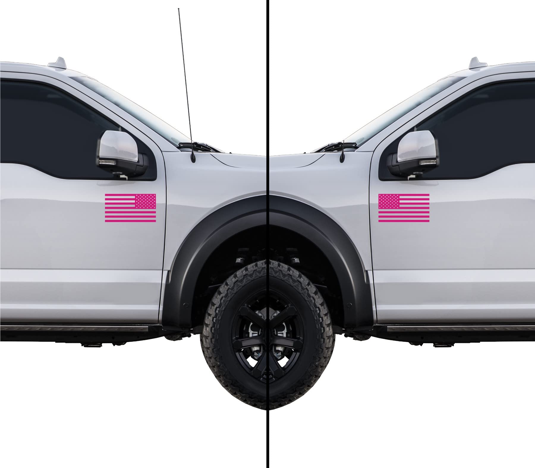 American Us Flag [Pick Color/Size] Vinyl Decal Sticker For Laptop/Car/Truck/Window/Bumper (18In Subdued Pair, Matte Hot Pink)