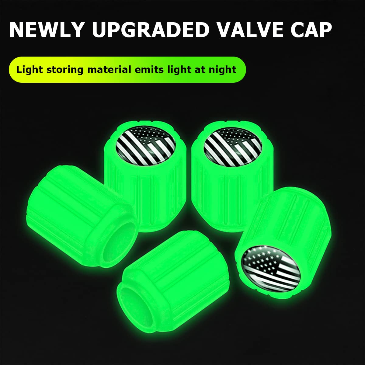 12Pcs Fluorescent Car Tire Valve Caps, Luminous Tire Air Caps Cover, Vehicle Tire Pressure Caps, Illuminated Auto Car Wheel Valve Stem, Universal For Car, Suv, Motorcycle, Truck, Bike (Green/Black)