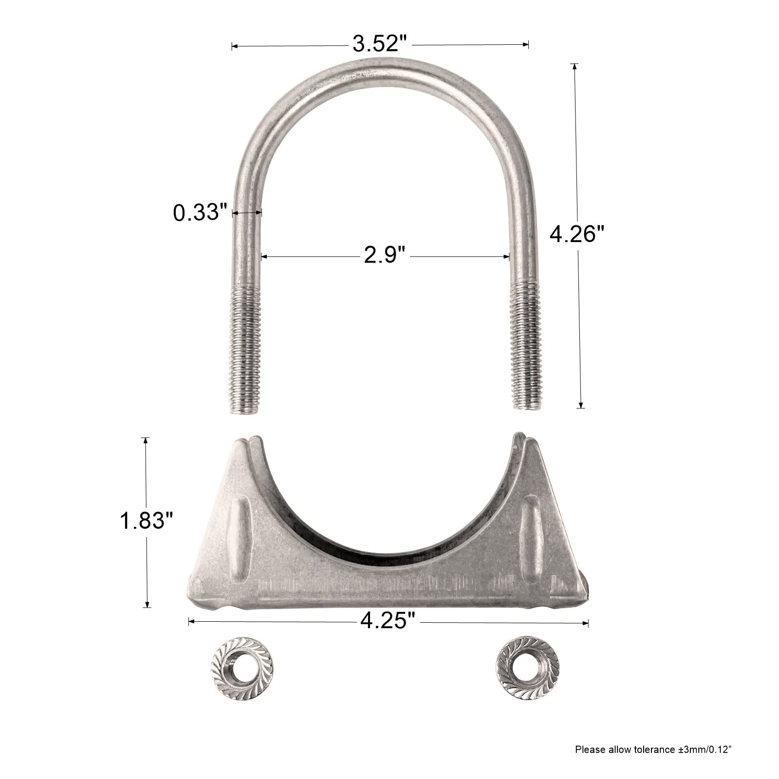 Heavy Duty 2.75'' (2 3/4 Inch) Universal Stainless Steel U-Bolts Clamps With Saddle Flange For Exhaust Tail Pipe
