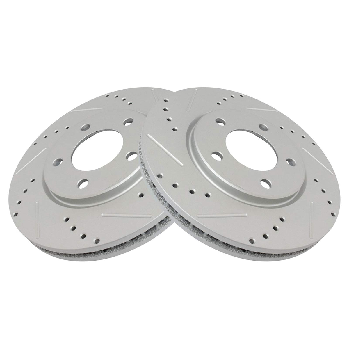 Trq Front Brake Rotors Set Performance Premium G-Coated Slotted X Drilled Driver & Passenger Side Compatible With 2001-2007 Chry
