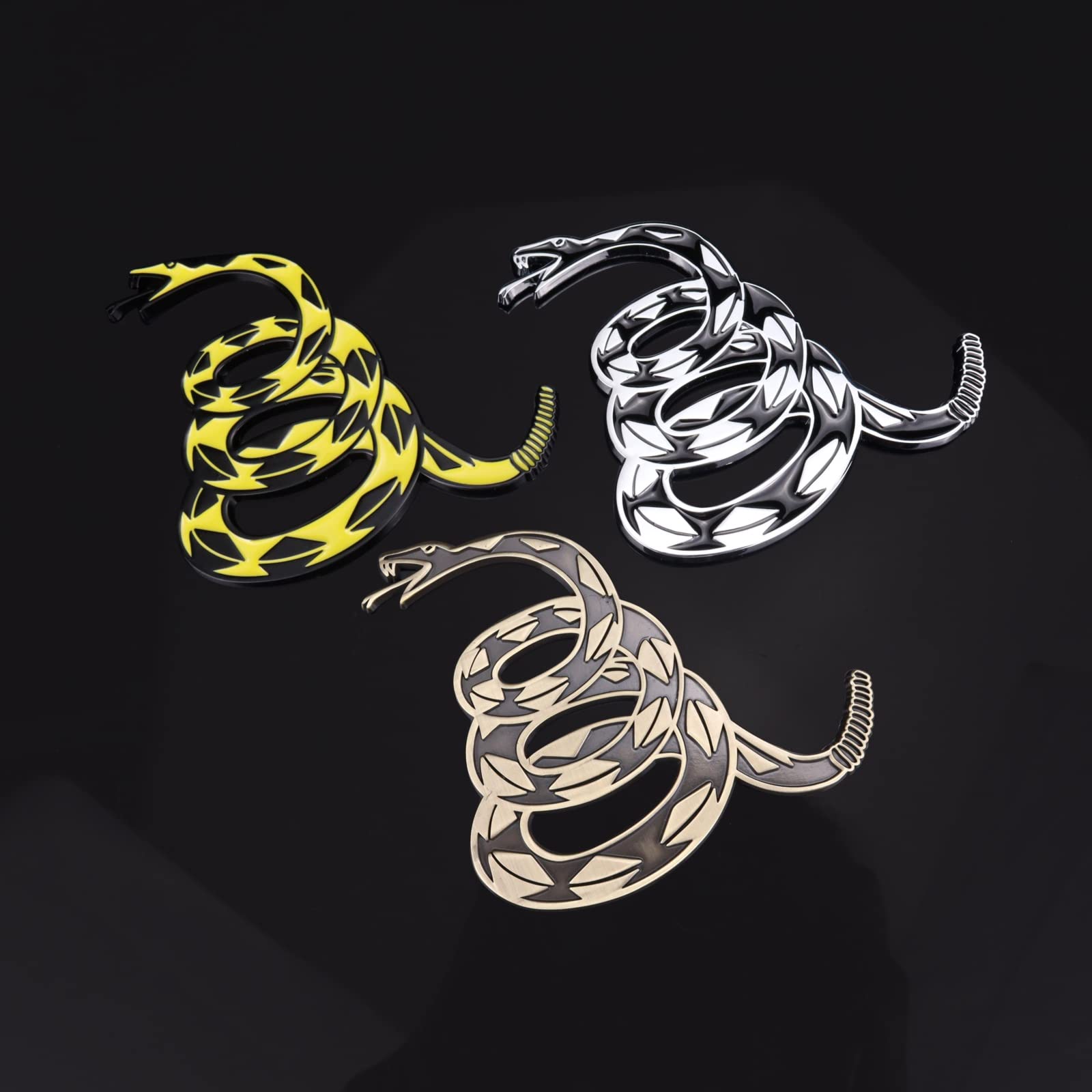 Dont Tread on Me Metal Car Sticker, Gadsden Flag Auto Emblem, 3D Snake Decal for Automotive, Truck, Motorcycle (Bronze)