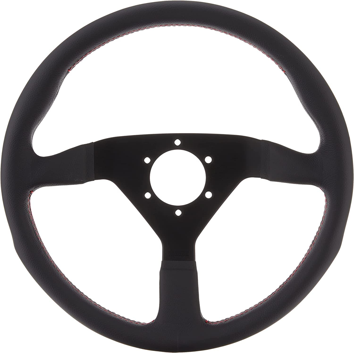 MOMO Motorsport Montecarlo Street Steering Wheel Black Leather, Brushed Black Anodized Spoke Red Stitch, 350mm - MCL35BK3B