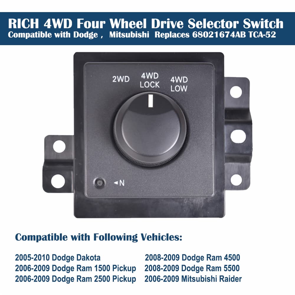 Rich 4x4 Switch 4WD Four Wheel Drive Selector Switch Compatible with Dodge Dakota/Ram1500 2500 3500 Pickup/Ram 4500 5500, Mitsu-