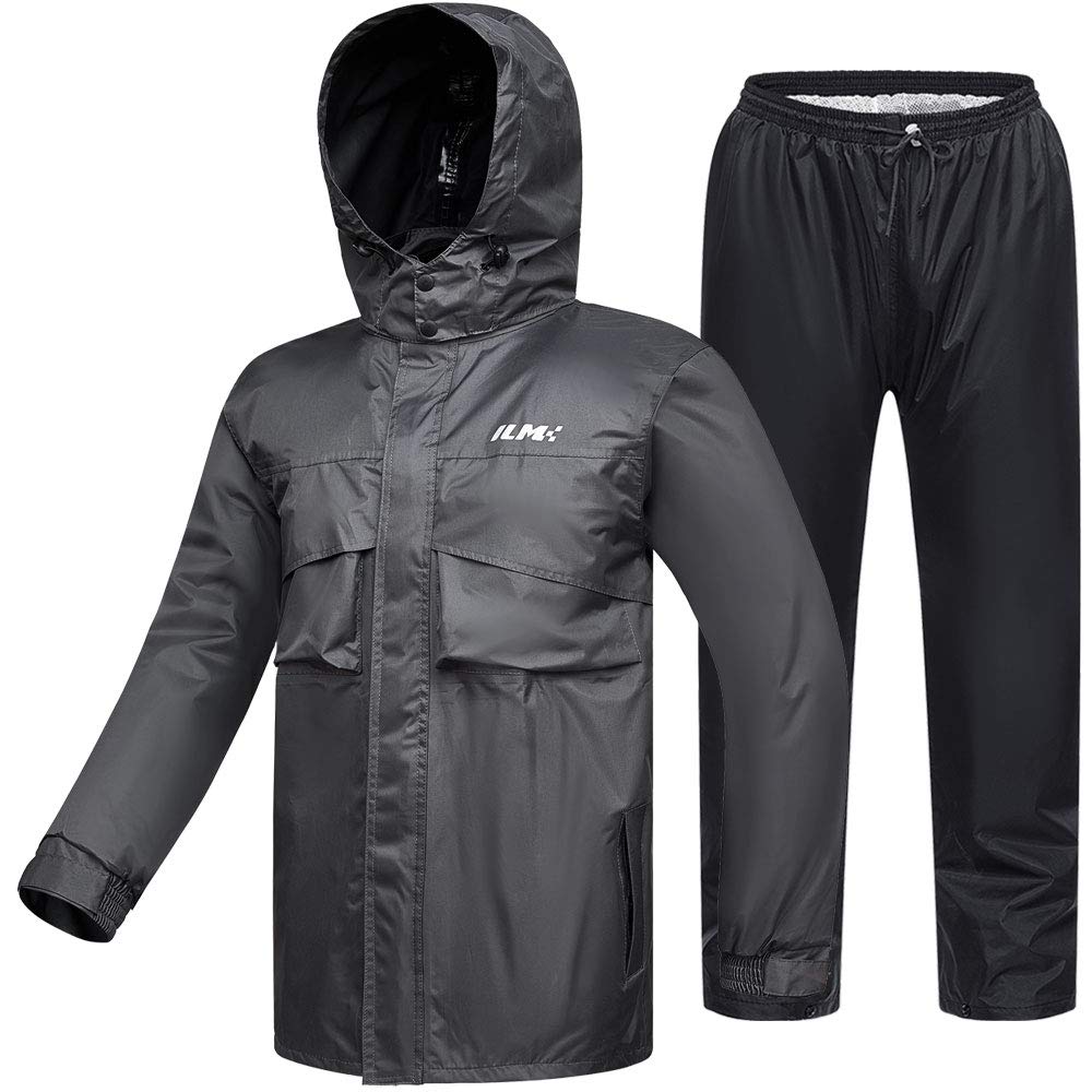 Ilm Motorcycle Rain Suit Waterproof Wear Resistant 6 Pockets 2 Piece Set With Jacket And Pants Fits Men (Men'S Small, Gray)