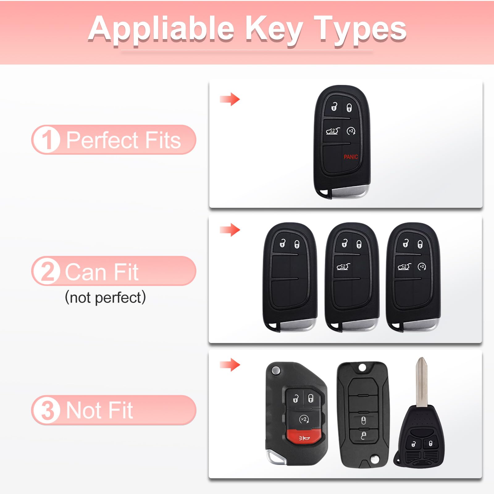 Pangpai Pink Car Accessories 3 Pcs For Jeep Grand Cherokee Renegade Wrangler Patriot Grand Commander Key Fob Cover With Bling Ke
