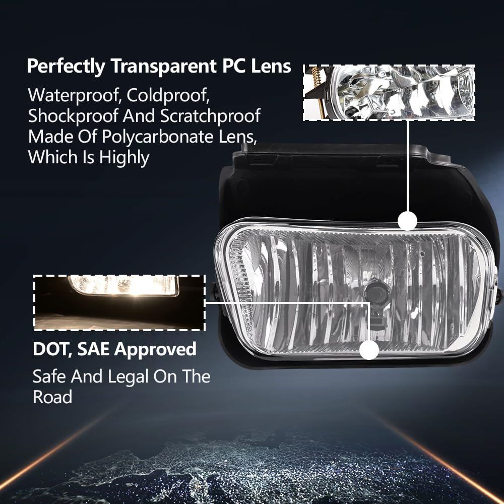 Pit66 Left/Right Fog Lights, Compatible With 03-06 Chevy Silverado 1500 2500 3500 Hd Models/03-06 Avalanche 1500 2500(Fit No Cla