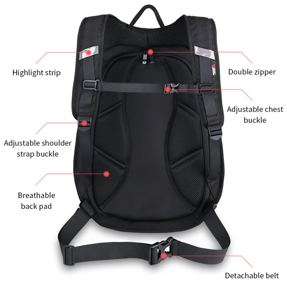 Mjmoto Motorcycle Backpack Waterproof Large Capacity Carbon Fiber Rider Backpack Hard Shell Reflective Motorbike Travel Suitcase Light Version (Black)