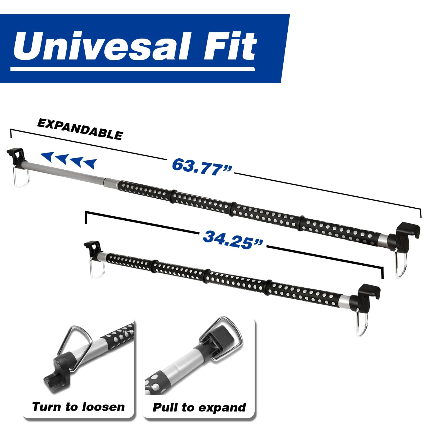 Zento Deals Heavy Duty Expandable Clothes Bar Car Hanger Rod- Convenient Classic Black Combines with Strong Metal and Rubber Gri