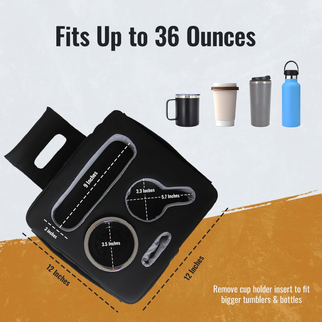 Premium Couch Cup Holder Tray - 5-in-1 Faux Leather Console Caddy for Couch, Bed, Car & RV - Non-Slip, Spill-Resistant Organizer