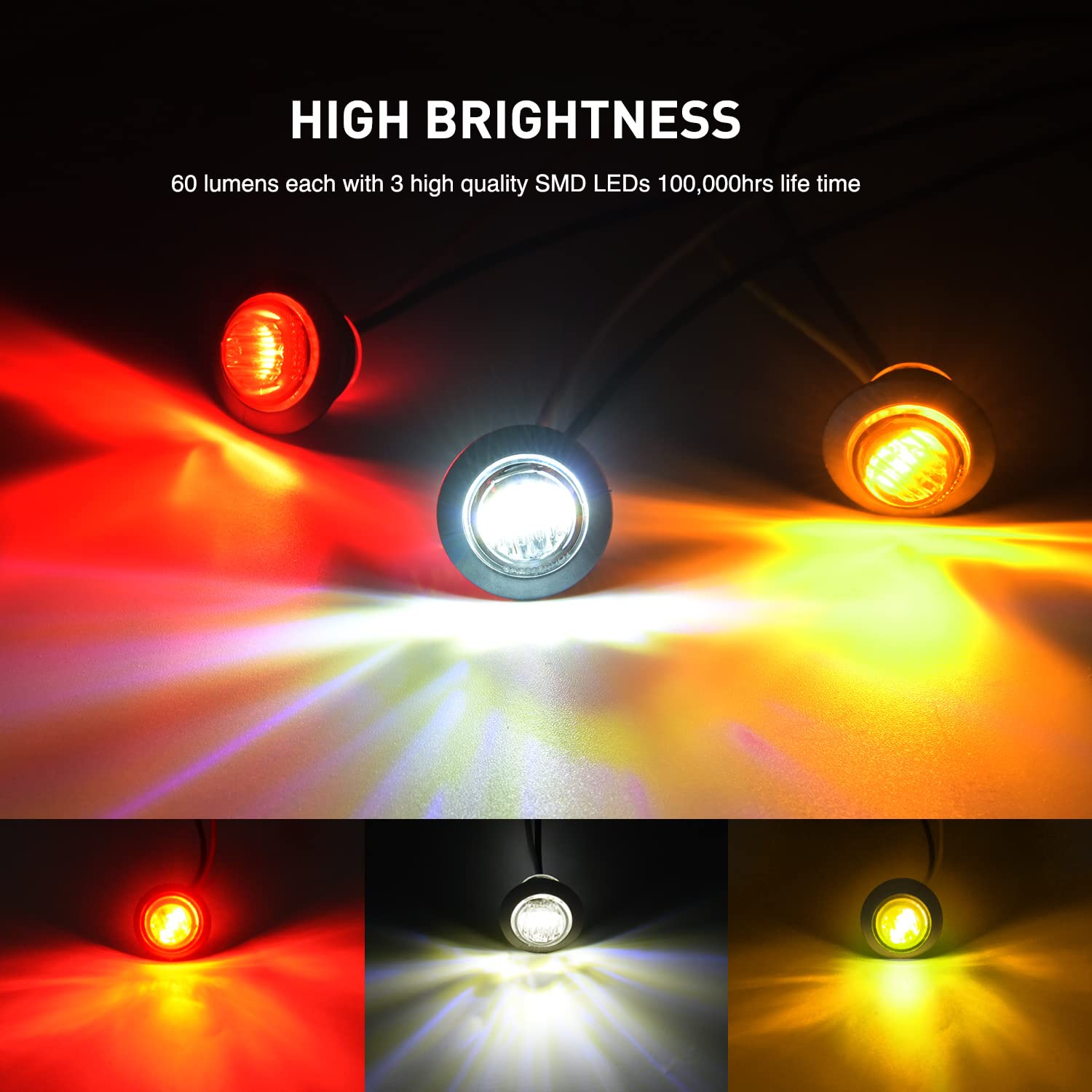Nilight 30 Pcs 3/4 Inch Round Clearance Light Led Front Rear Side Marker Indicator Bullet Lights For Truck Rv Car Bus Trailer Va