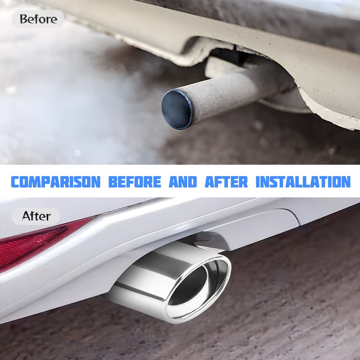 8sanlione Car Exhaust Tail Pipe, Stainless Steel Polished Bolt Flue Muffler, Modified Slant Tailpipe Compatible with Most Vehicl