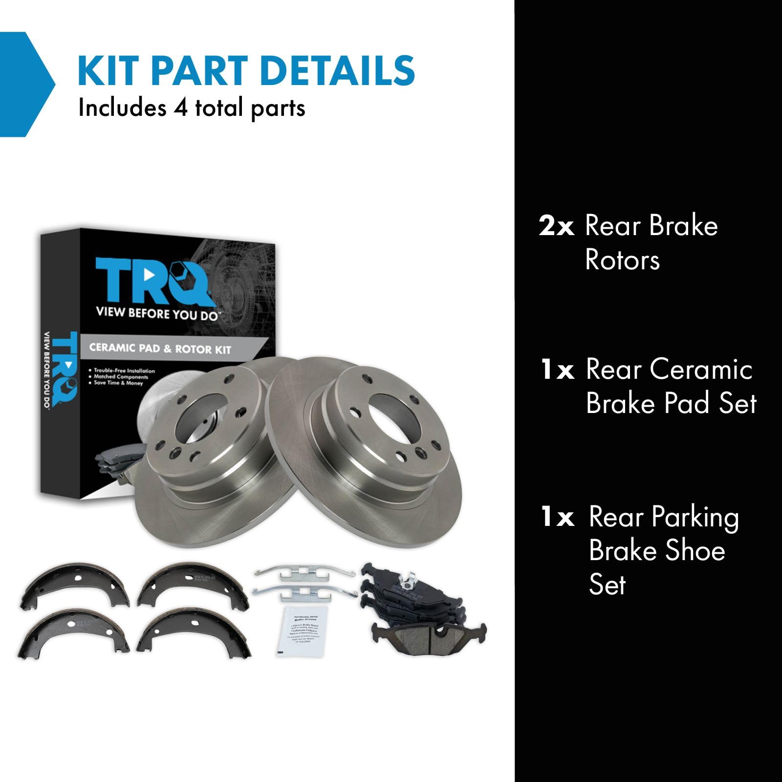 Trq Rear Brake Pad & Rotor Kit Brake Pads Brake Rotor Parking Brake Shoe Set Ceramic Compatible With 1992 Bmw 318I 1992-1993 325