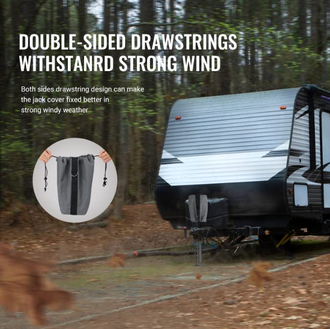 Bougerv Rv Electric Tongue Jack Cover With D Rings, 600D Universal Trailer Jack Protective Grey Cover For Outside Rv Parts Rv Accessories…