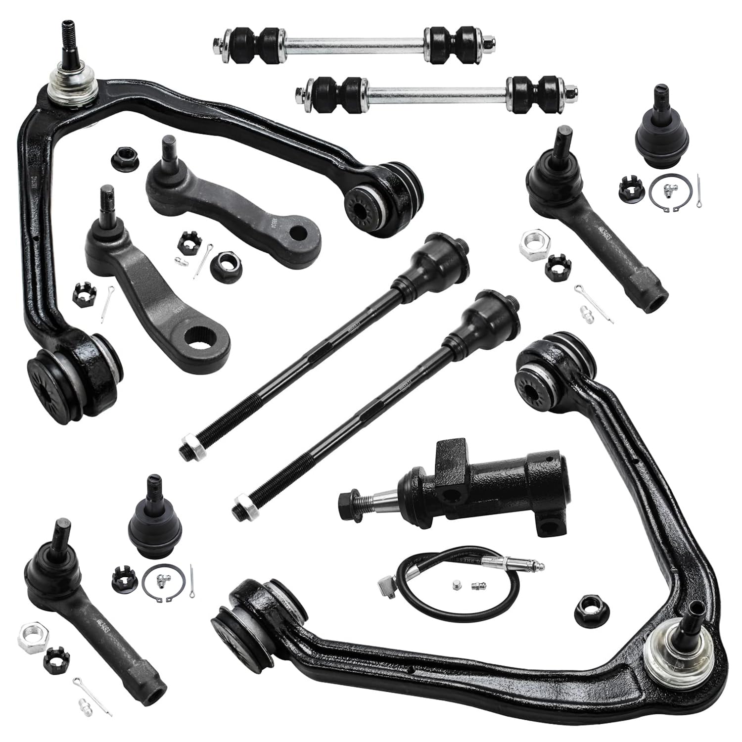 Detroit Axle - Awd Front End 13Pc Suspension Kit For Silverado Sierra Chevy Gmc Avalanche Suburban Yukon Xl 1500 Tahoe Escalade Esv Ext, Upper Control Arms Lower Ball Joints Sway Bars Tie Rods