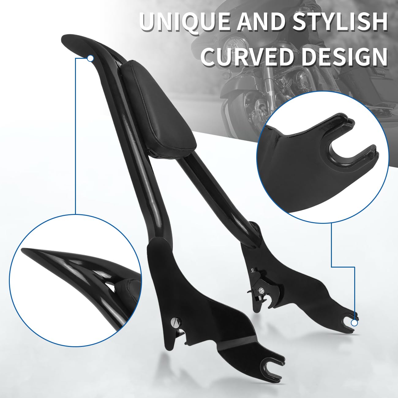 AUFER 28'' Motorcycle Rear Passenger Backrest Sissy Bar With Pad Locked Rotary Docking Latches Clips With Keys Compatible With F
