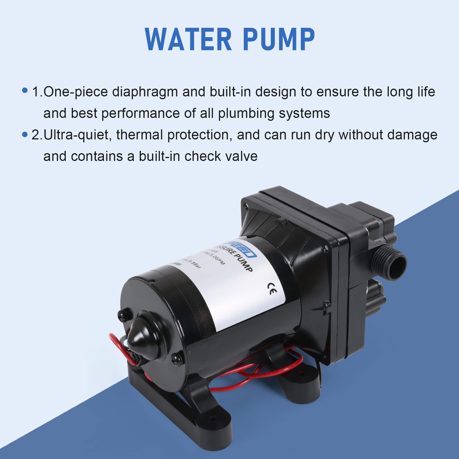 Dicmic 3.0 Gpm 12V 55 Psi Revolution Water Pump Compatible With Camper, Rv, Shower, Sprayer Replace# 4008-101-A65, 4008-101-E65