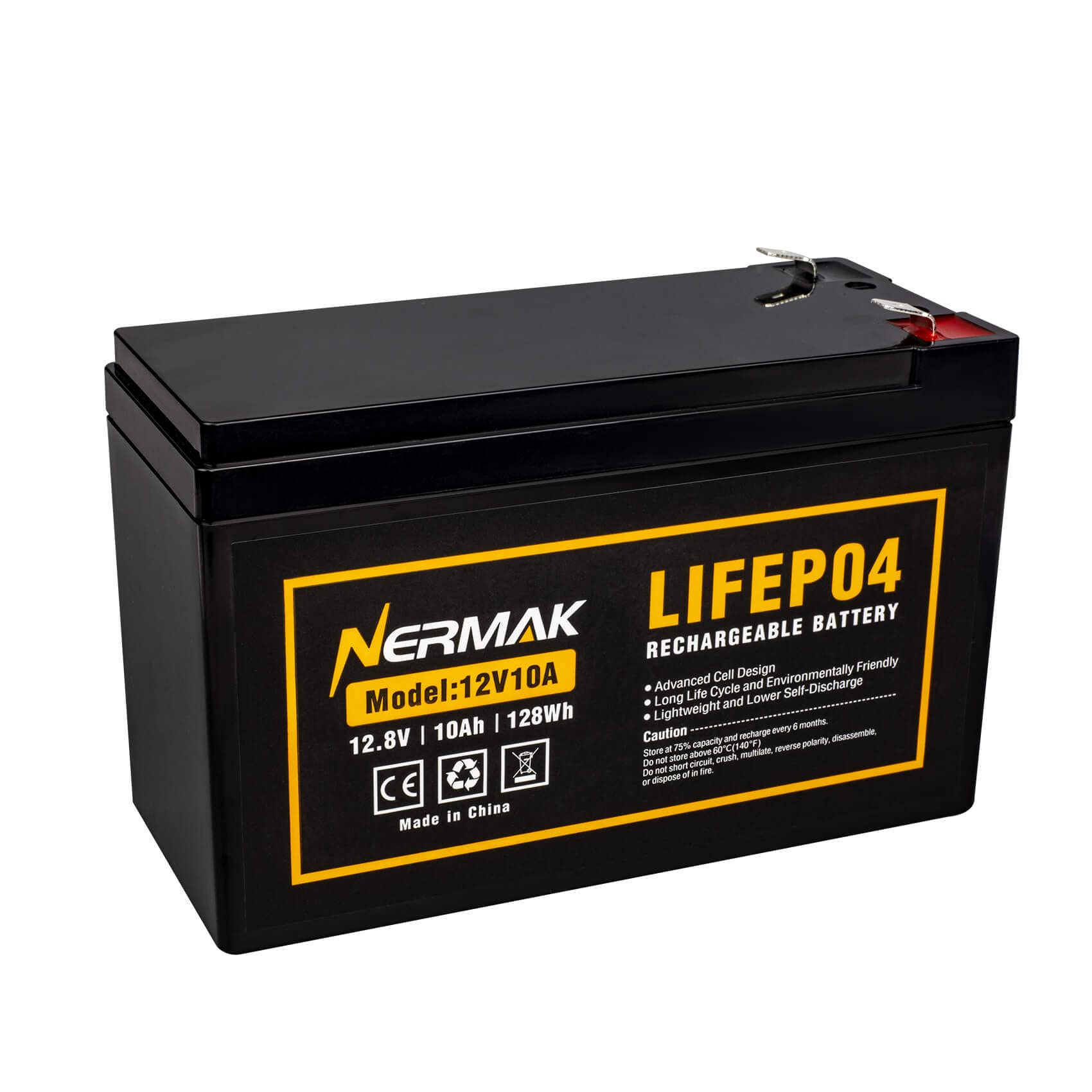 Nermak 12V 10Ah Lithium Lifepo4 Deep Cycle Battery, 2000+ Cycles Rechargeable Battery For Solar/Wind Power, Small Ups, Lighting,