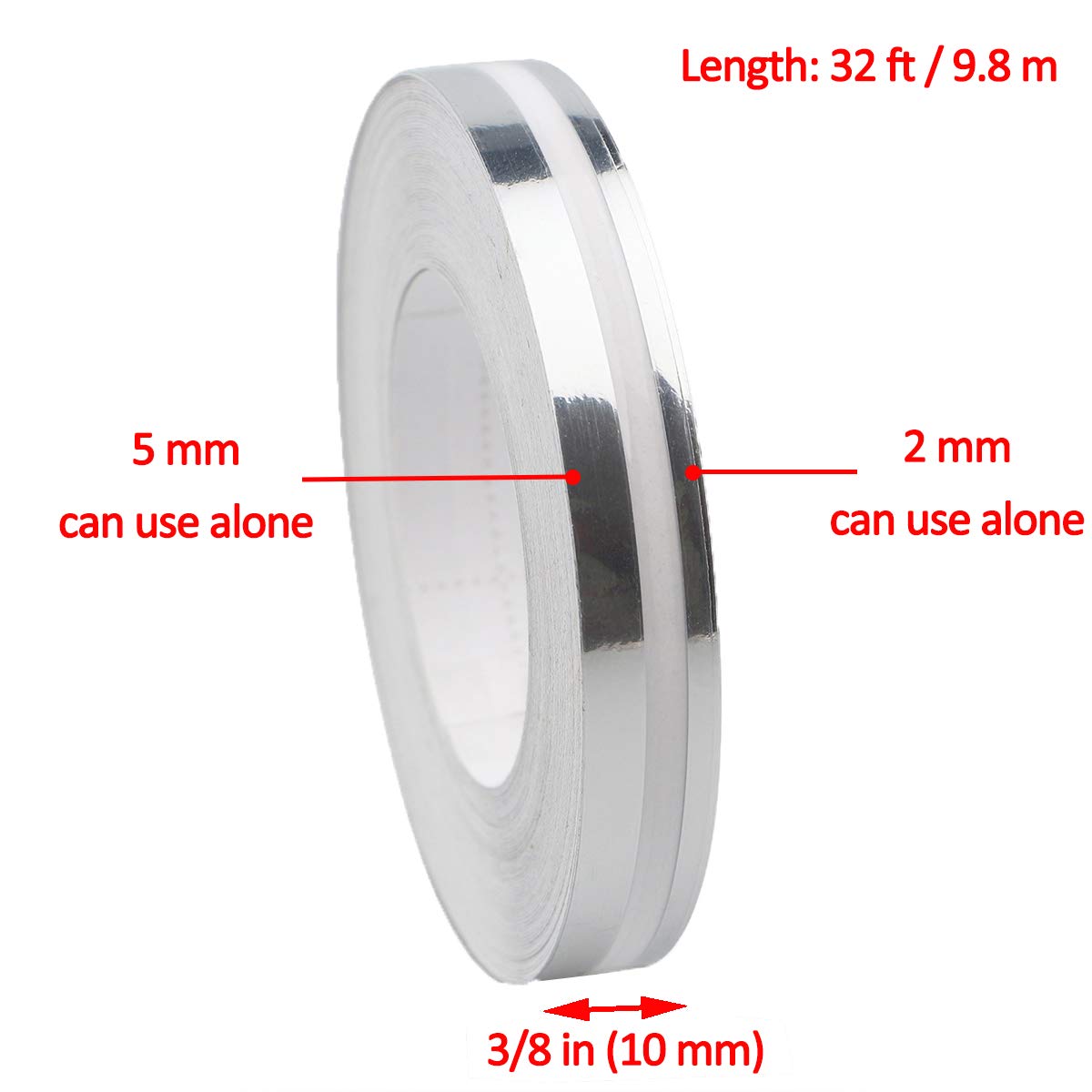 Autrends Vinyl Pinstriping Tape 2-Pack, 32Ft Silver Car Stickers for Auto, Motorcycle, DIY Projects