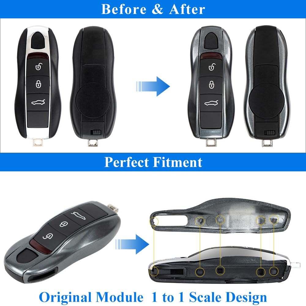 Aerobon 3-Piece Painted Key Cover Key Fob Shell Compatible With Porsche Key Shell Replacement (Mk1, Agate Grey)