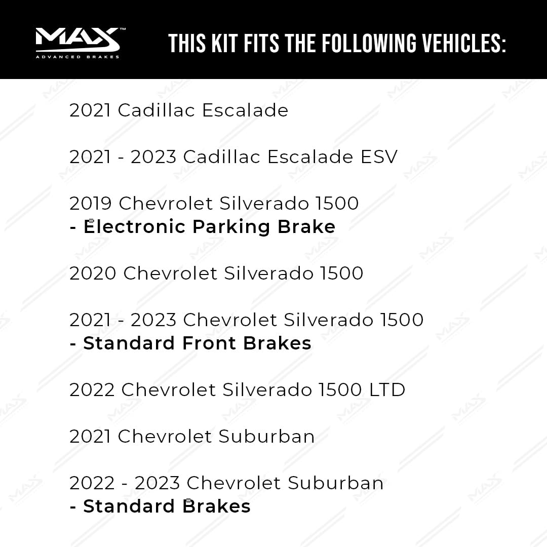 Max Advanced Brakes Rear Brake Kit For 2019 2020 2021 Chevy Silverado 1500 Gmc Sierra 1500 2021 Chevy Tahoe Replacement Premium Oe Disc Brake Rotors And Ceramic Brake Pads