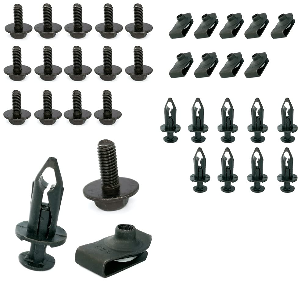 Mean Mug Auto Engine Under Cover Body Bolts Splash Shield Guard Retainer Bumper Fender Liner Fastener Rivet Clips and Extruded U-Nuts Kit for Nissan Infiniti (35Pcs - Body Bolt - Clips - Kit)