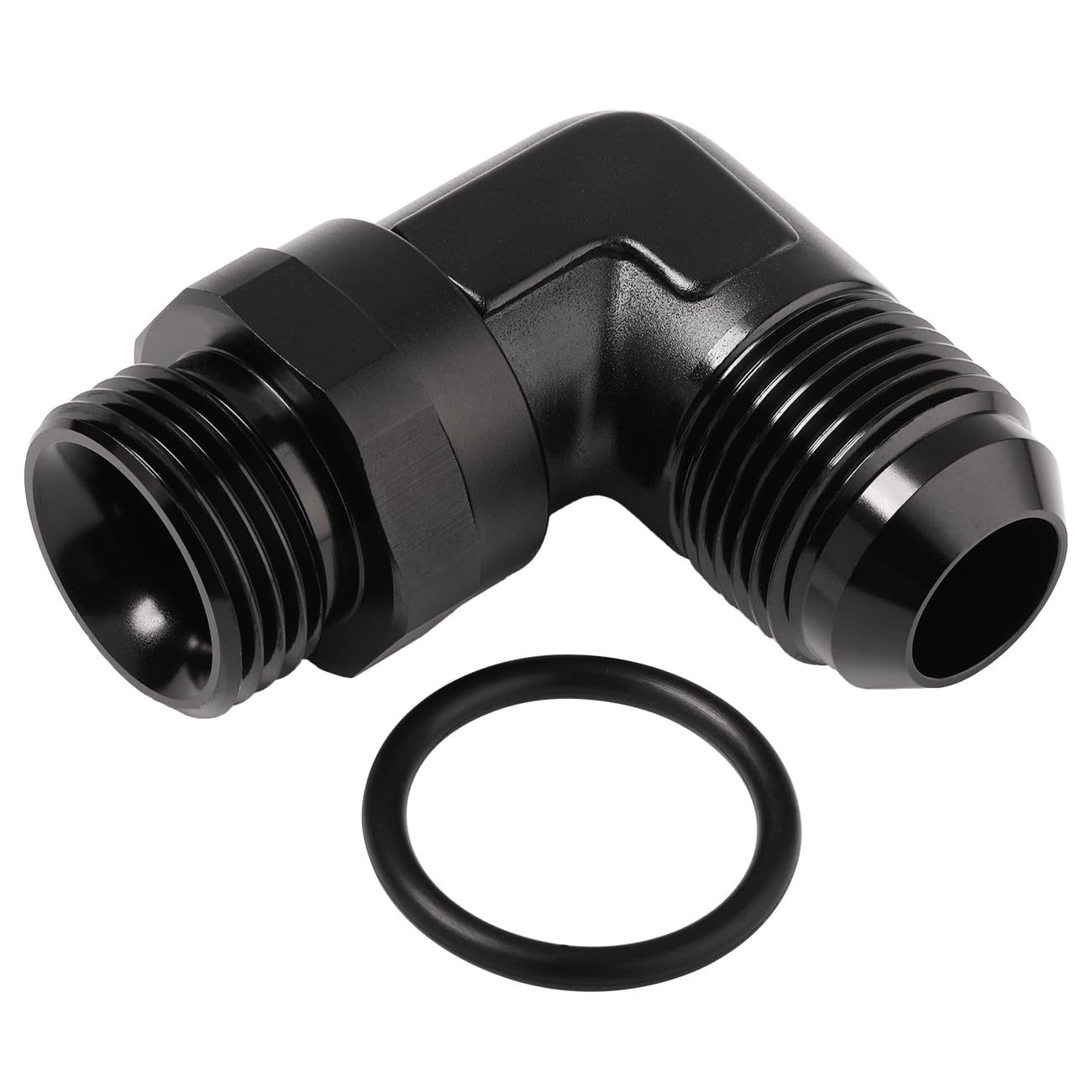 Podavelle 12An Male Flare To 12An -12 Orb O-Ring Boss 90 Degree Swivel Fitting Adapter Aluminum Black