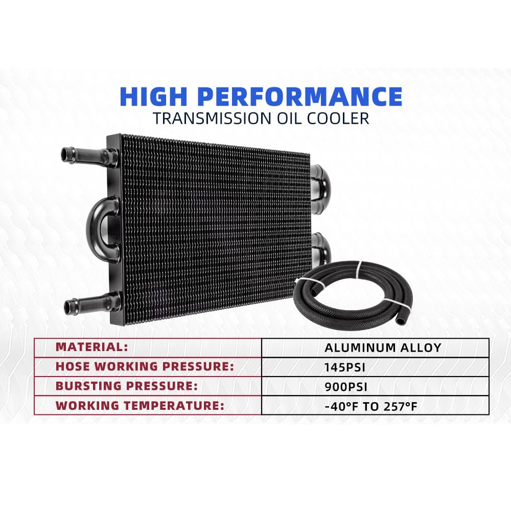 Bartoo Universal 5/16'' Transmission Oil Cooler Kit, Aluminium Alloy 4 Pass Tube And Fin Oil Cooler Kit(Black)