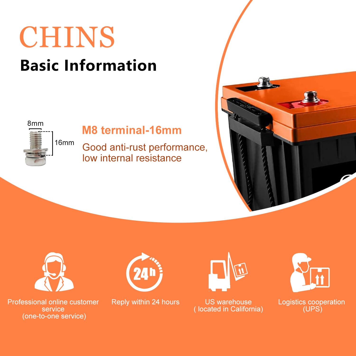 Chins Lifepo4 Battery 12V 200Ah Lithium Battery - Built-In 100A Bms With Low-Temp Protection, 2000~5000 Cycles, Perfect For Rv,