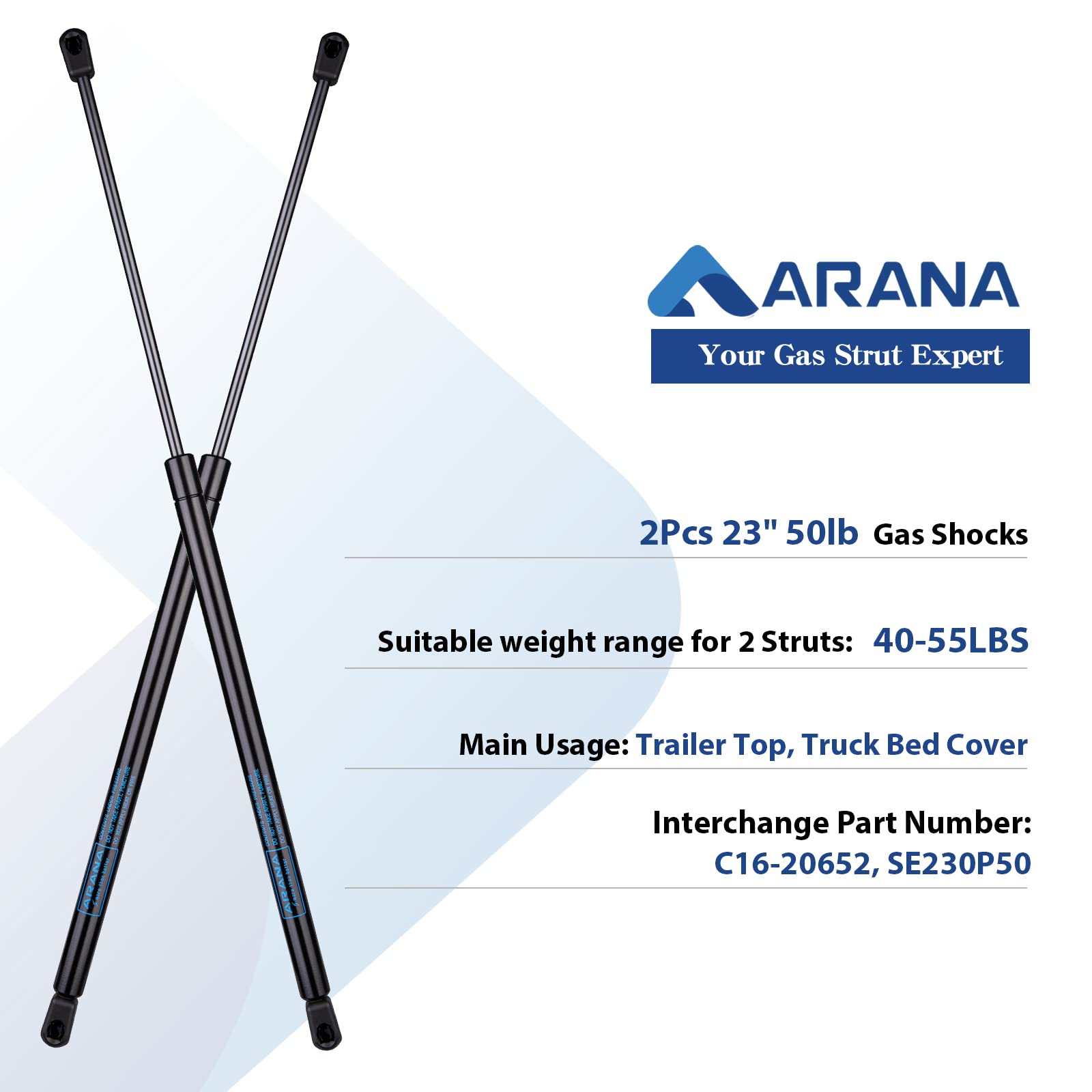 Arana C16-20652 23 Inch 50Lb Gas Struts Prop Springs Shocks 23 '' Se230P50 Replacement Lift Supports For Truck Cap Canopy Door E
