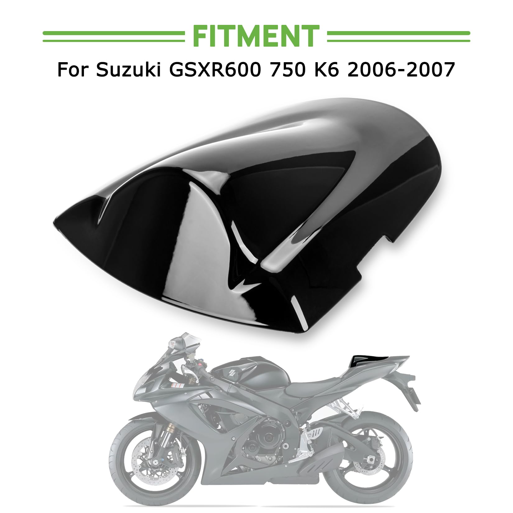 Motorcycle Rear Passenger Seat Fairing Cover Cowl Tail Section Motorcycle Fairing for GSXR600 750 K6 2006-2007, Black