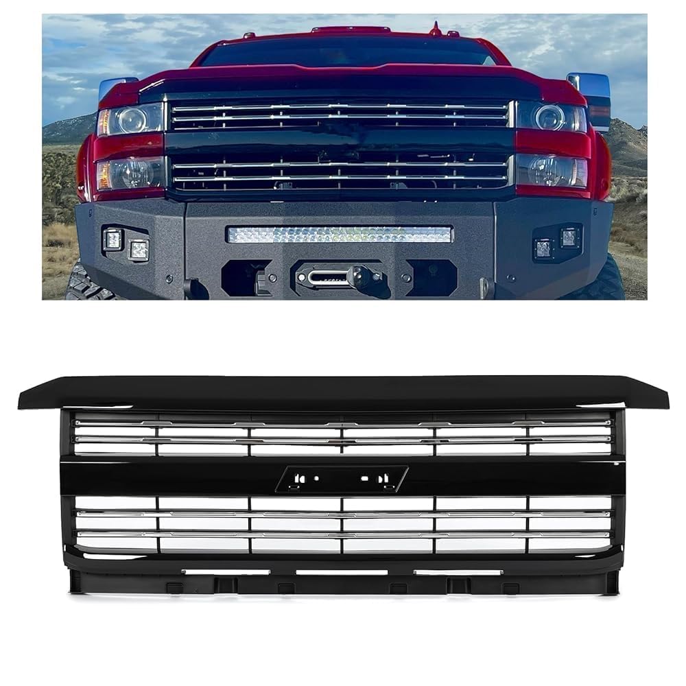 KUAFU Grille Compatible with 2015-2019 Chevrolet Chevy Silverado 2500 HD 3500 HD Front Bumper Upper Hood Grill Replacement for G