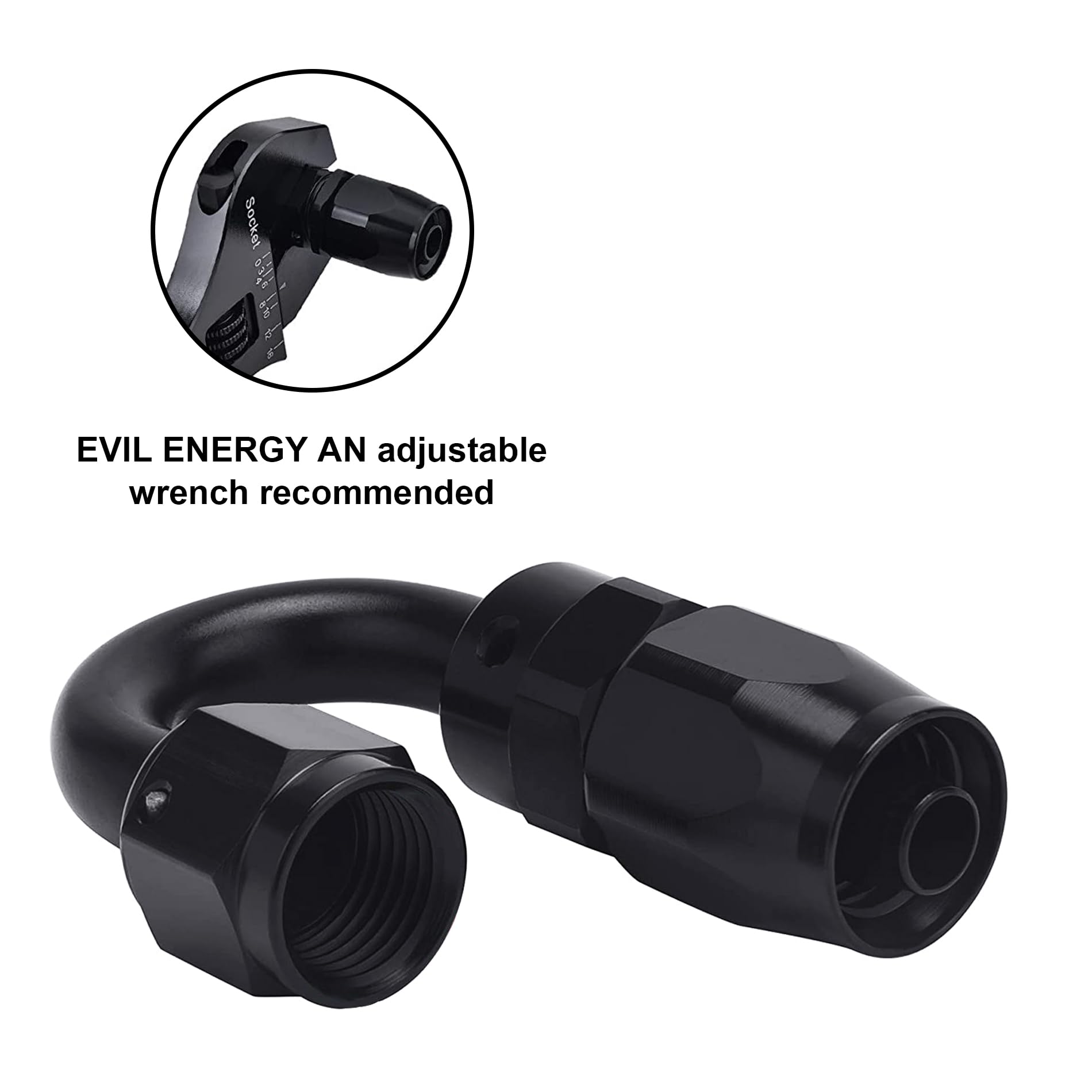 Evil Energy 8An Hose End Fitting 180 Degree Swivel For Cpe Braided Hose Black