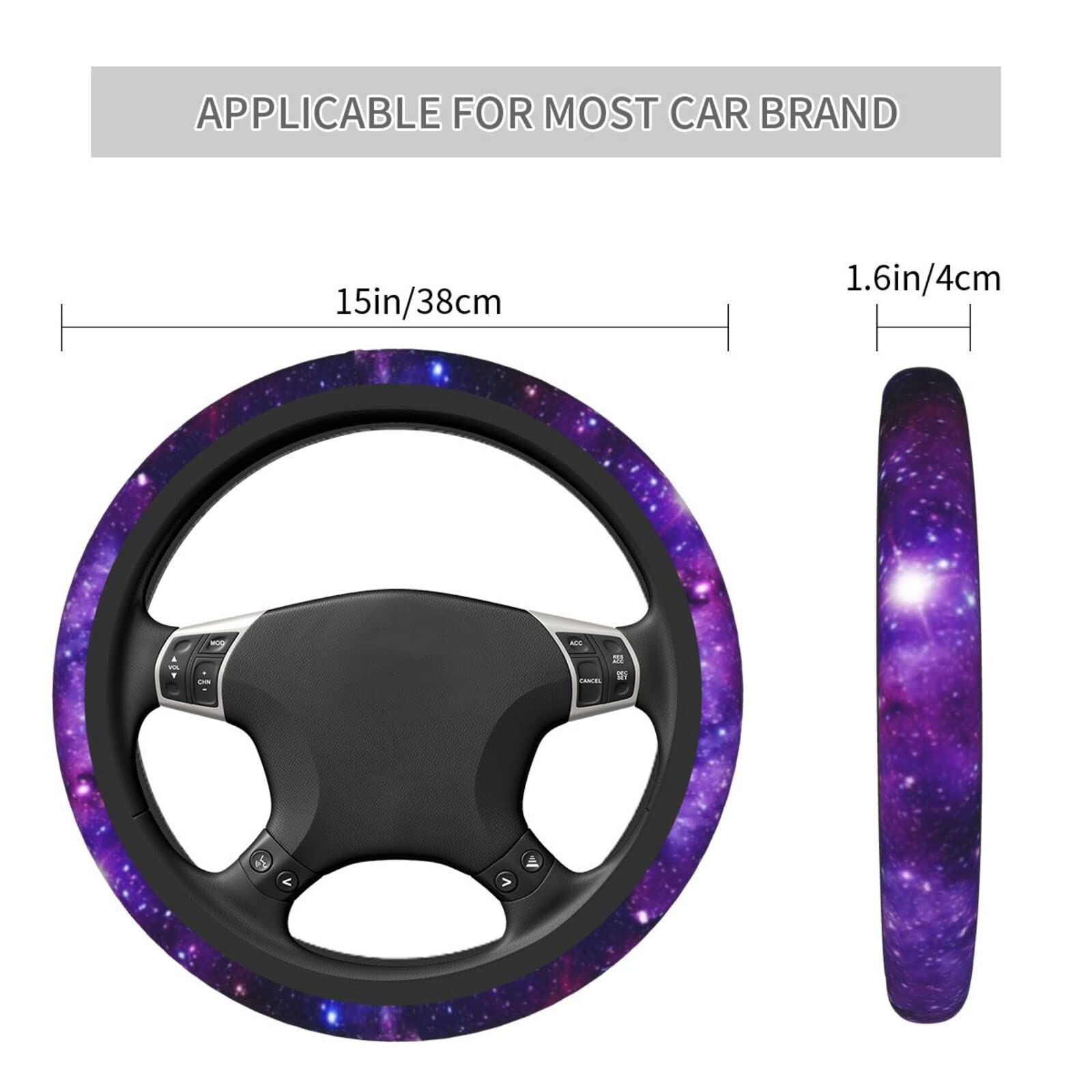 Galaxy Purple Steering Wheel Cover For Women Men, Universal 15 Inches Neoprene Anti-Slip Cute Space Car Steering Wheel Grip Wrap
