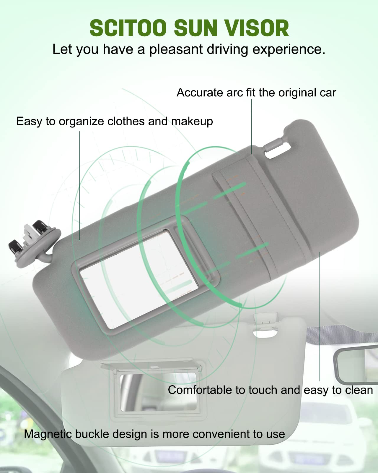 Scitoo Gray Left Driver Side Interior Sun Visor Fit For Toyota For Camry 2006-2011 With Sunroof (Oe:74320-06800-B0,04002-30706-B