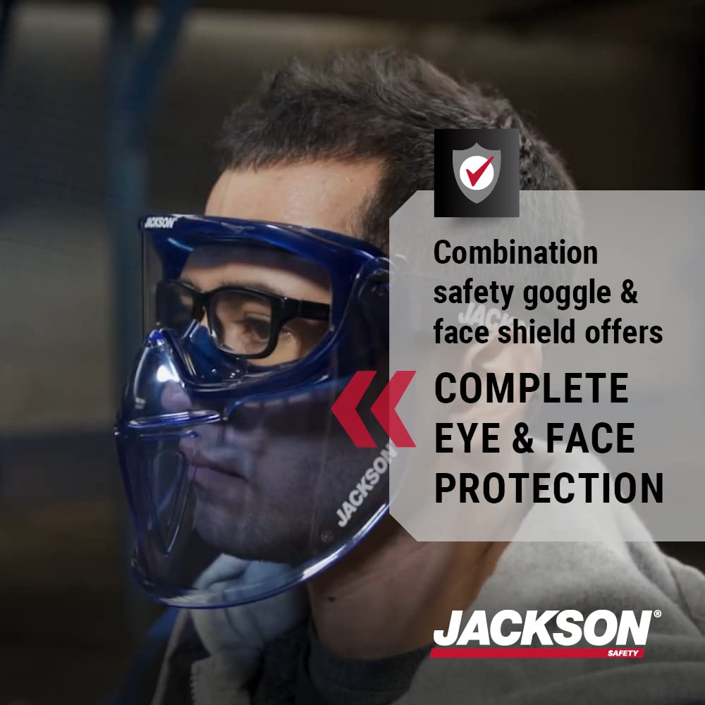 Jackson Safety Gpl500 Premium Goggle With Detachable Face Shield - Anti-Fog Coating - Clear Lens - Blue - 21000