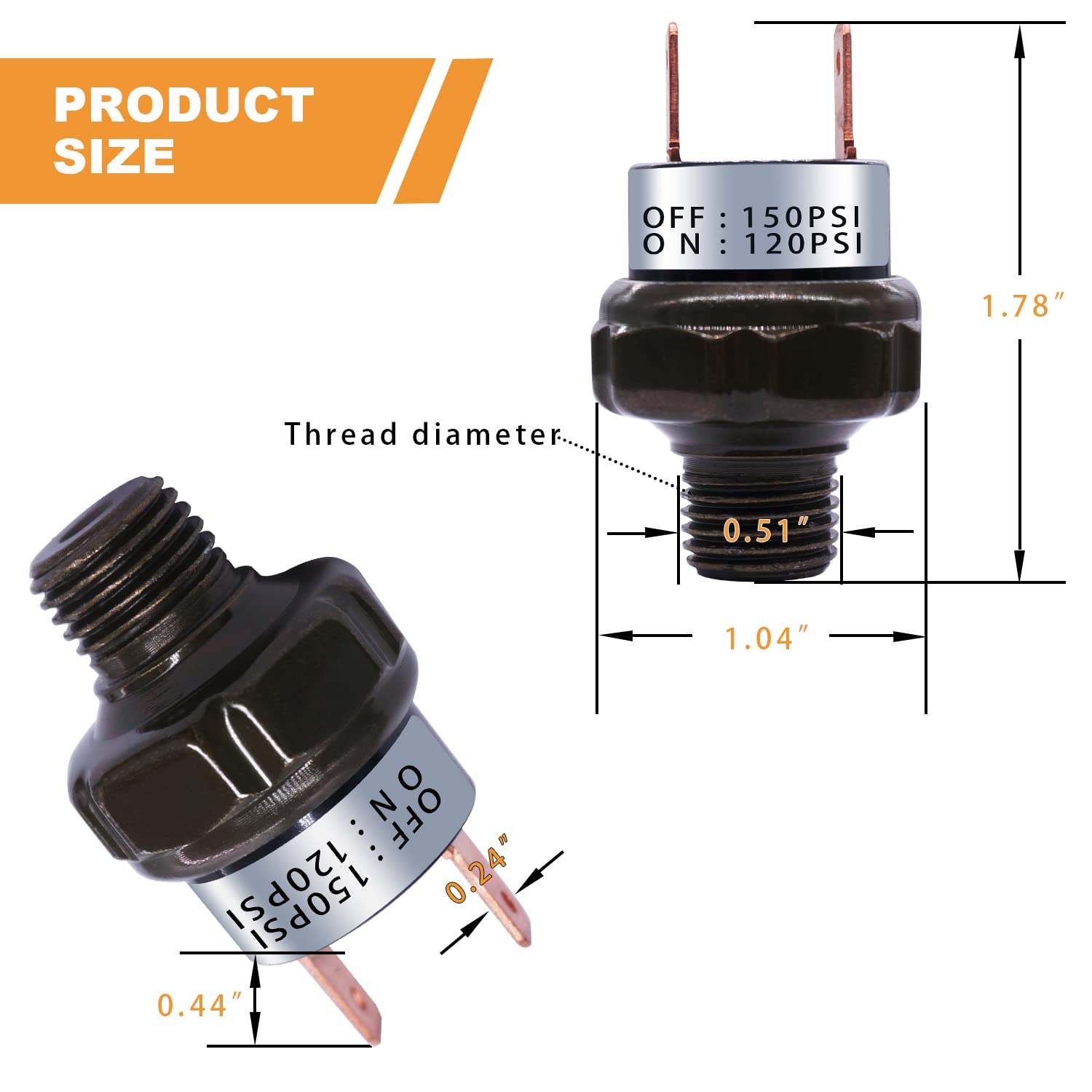 Mankk Air Pressure Switch 120-150 Psi Thread 1/4'' Npt 24V 12V Dc Air Compressor Pressure Switch For Air Horn Train 120-150-1/4'
