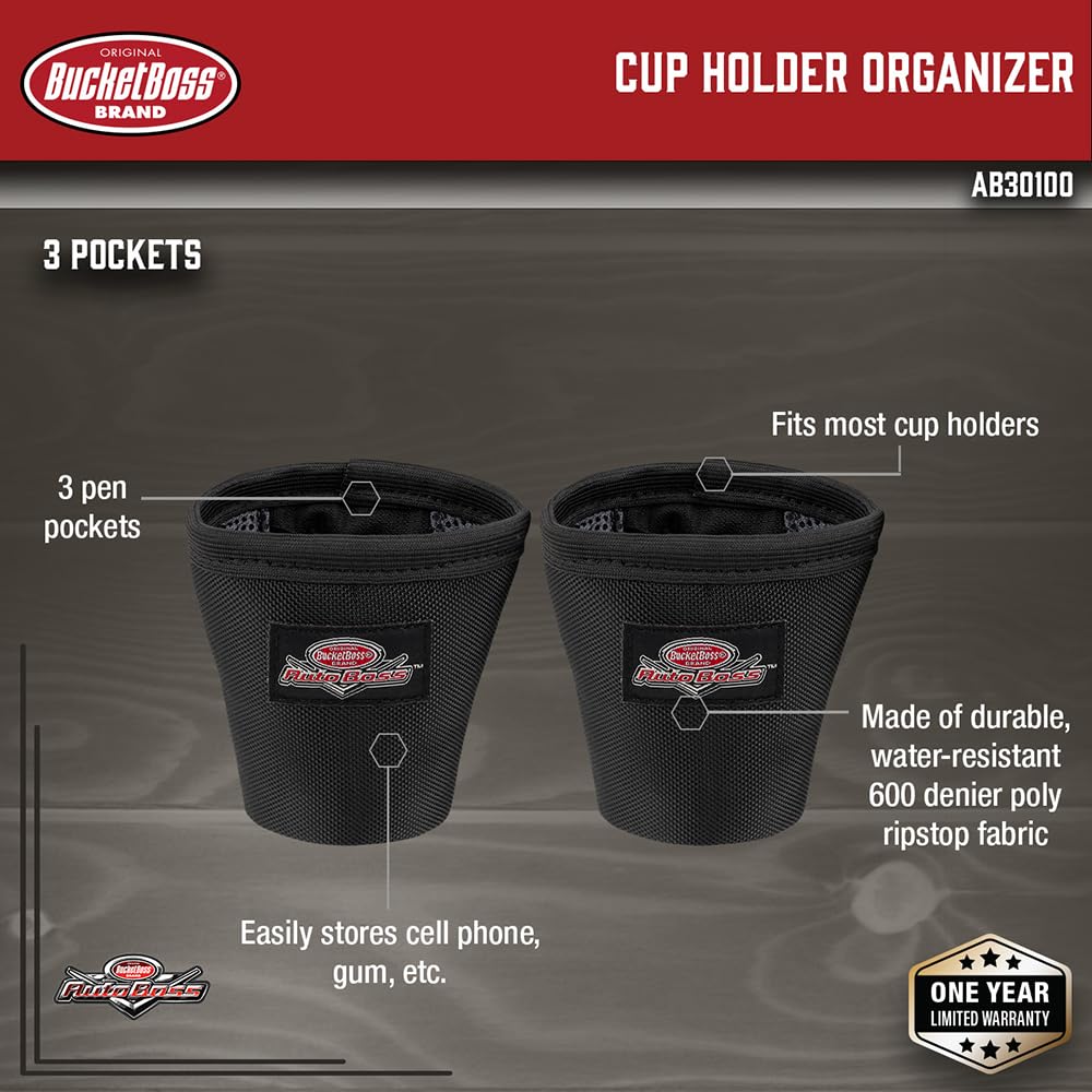 Bucket Boss - Autoboss Cup Holder Organizer, Auto Boss (Ab30100) , Black