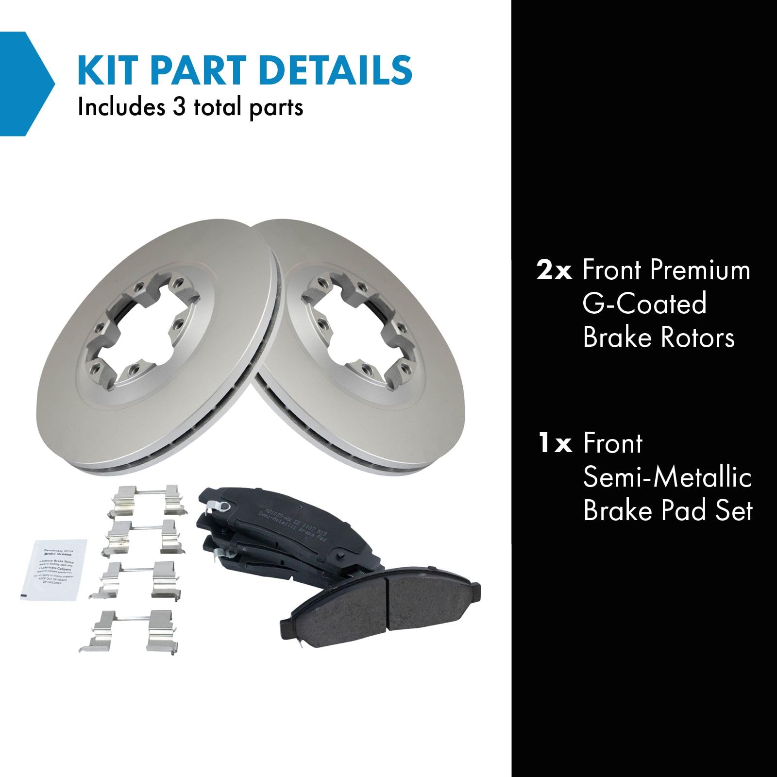 Trq Front Brake Pad & Rotor Kit Brake Pads Brake Rotor Semi-Metallic Premium G-Coated Compatible With 2004-2008 Chevrolet Colora