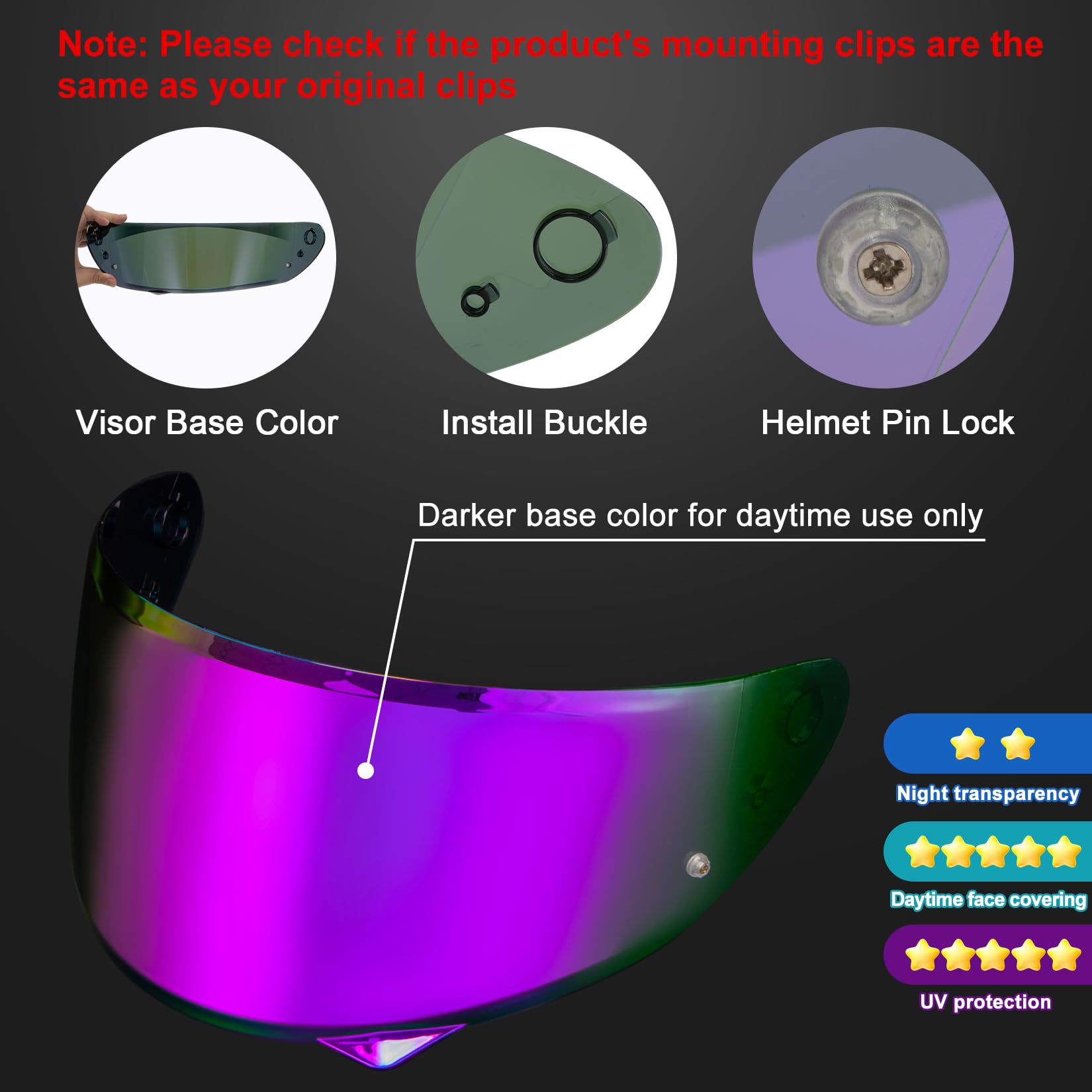 PSLER HJ-34P Visor - HJ-34P Visor Tinted C10 Helmet Visor Pinlock-Ready Face Shield for HJ-34P C10,Deep Purple