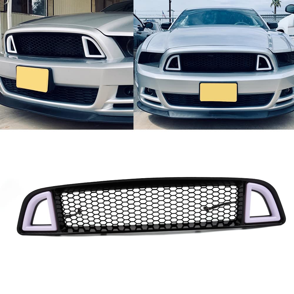 PIT66 Front Hood Upper Grille Grill with White DRL LED Light Compatible with Ford Mustang (Except Shelby Models, 2013-2014)