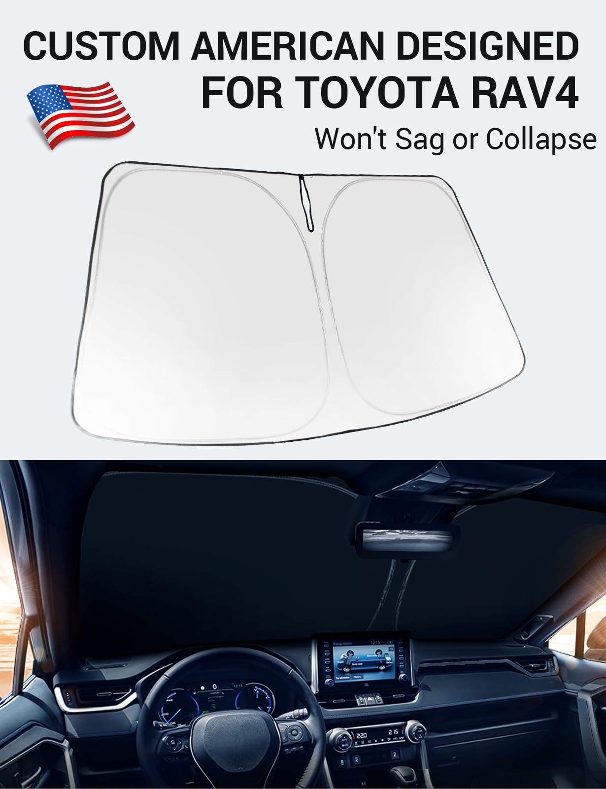 Proadsy Silver Foldable Windshield Sun Shade for 2019-2025 Toyota RAV4 SUV - Custom Fit Sunshade Protector Accessories