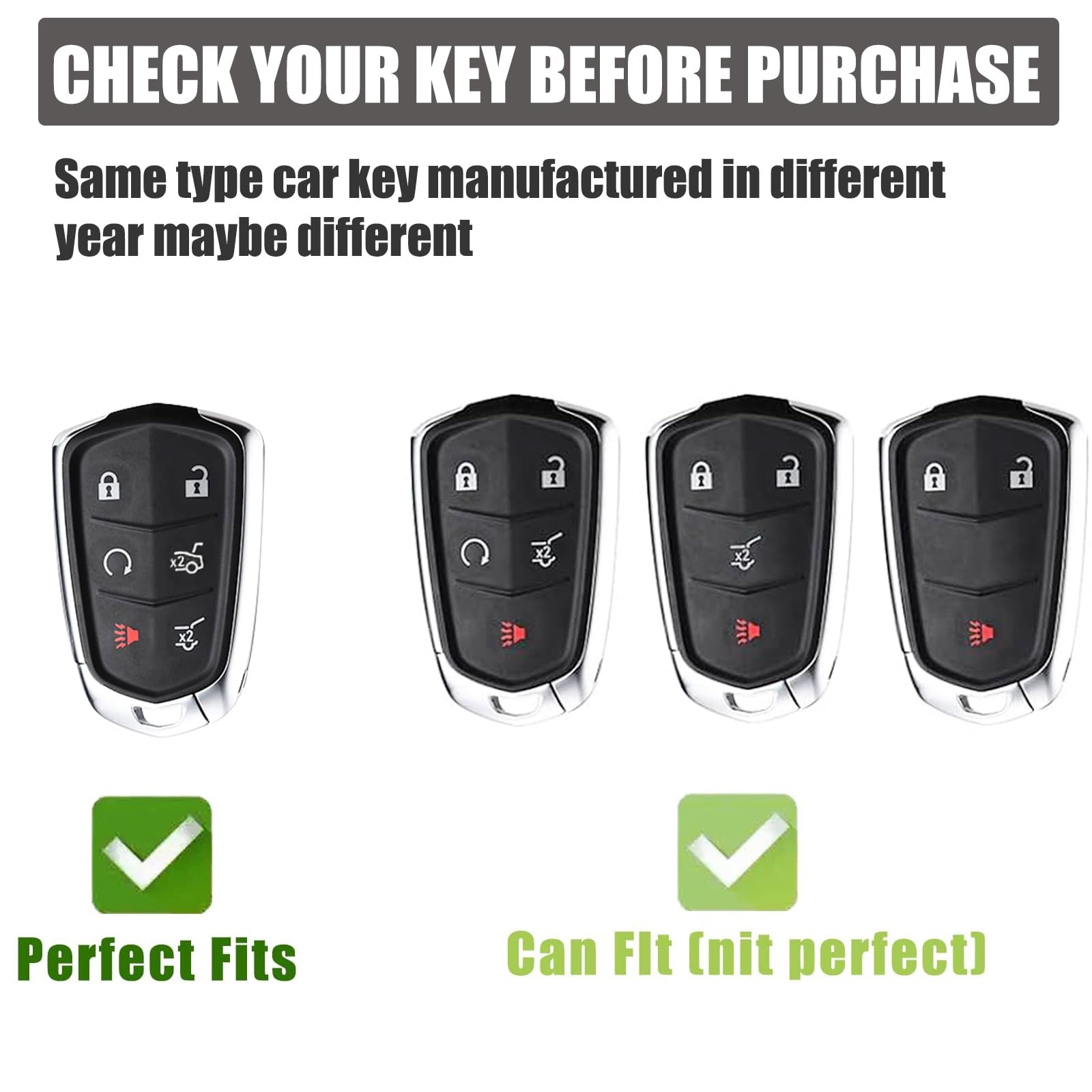 Gematay Cadillac Key Fob Cover, Tpu Case For Escalade Cts Srx Xt5 Ats Ct6, White & Black, Suv & Passenger Car