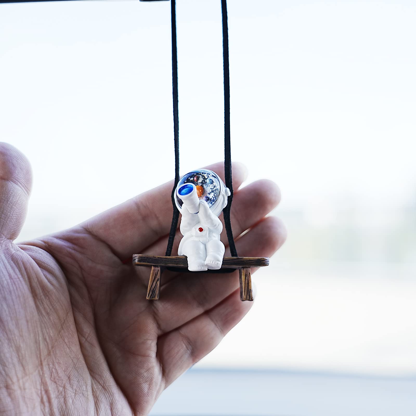 Amioro Swinging Astronaut Car Decor Accessories Cartoon Car Rear View Mirror Hanging Ornaments (White)