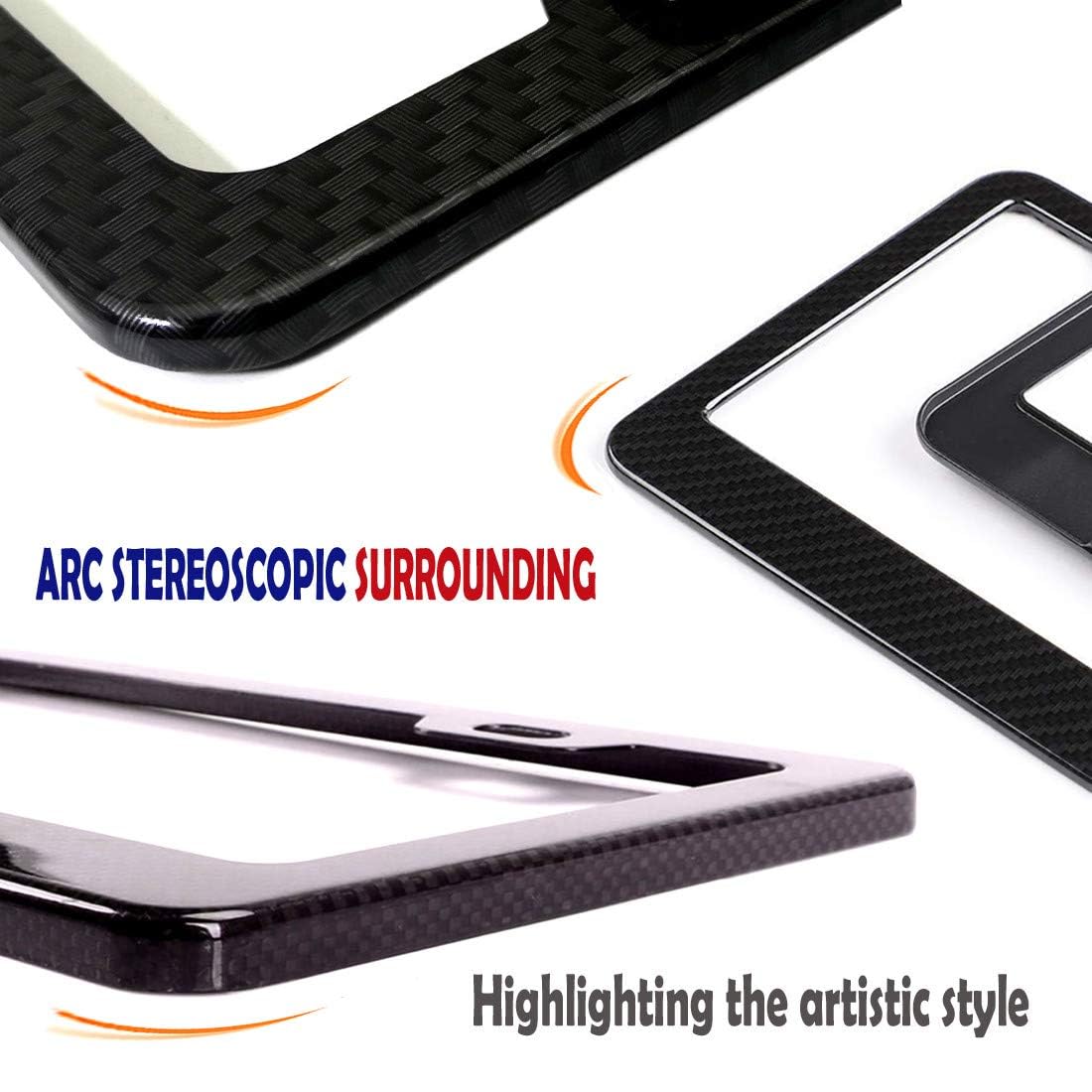 Bggtmo License Plate Frame Carbon Fiber- Black Aluminum Car Tag Frame Holder Printed Carbon Pattern With Rust Proof License Plat